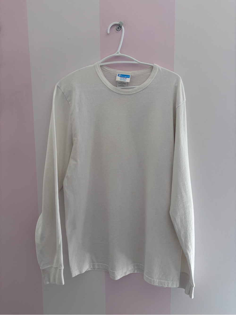 Champion White Long Sleeve Crewneck Tee
